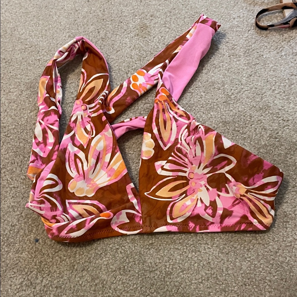 Aerie Vibrant Pink and Brown Floral Bikini Top